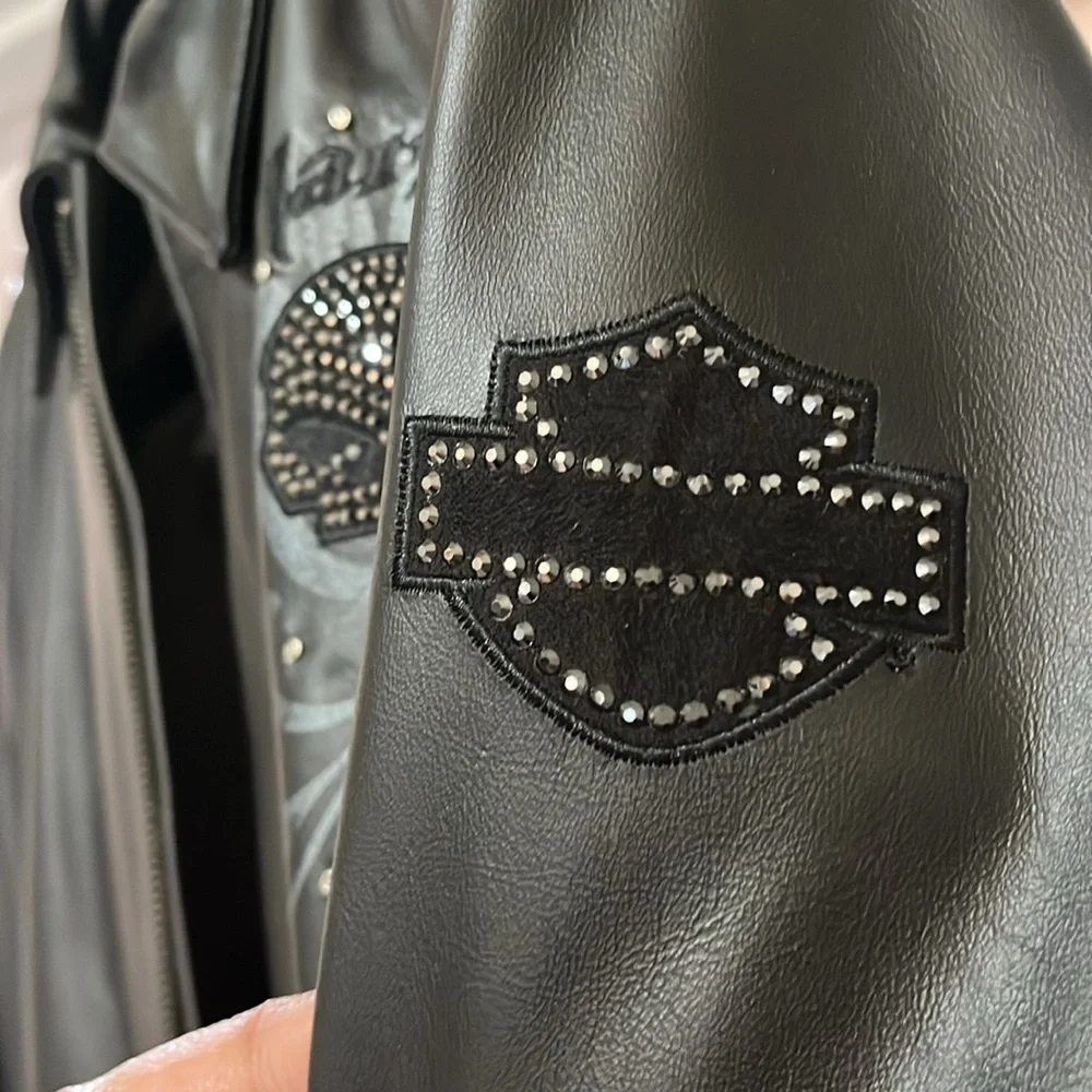 Black Studded Leather Jacket with Embossed Detail - Picture 9 of 13
